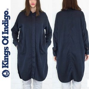 King of Indigo Juliana Chambray Denim Shirt Dress blue black K170107032 Medium M